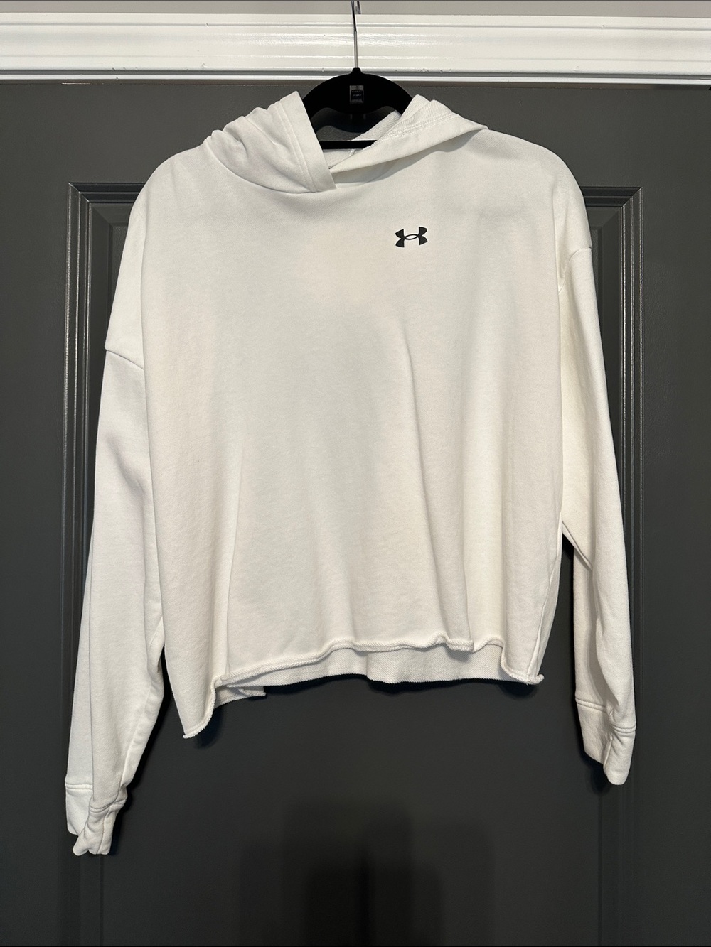Under Armour White Cropped Hoodie with Small Black Logo
